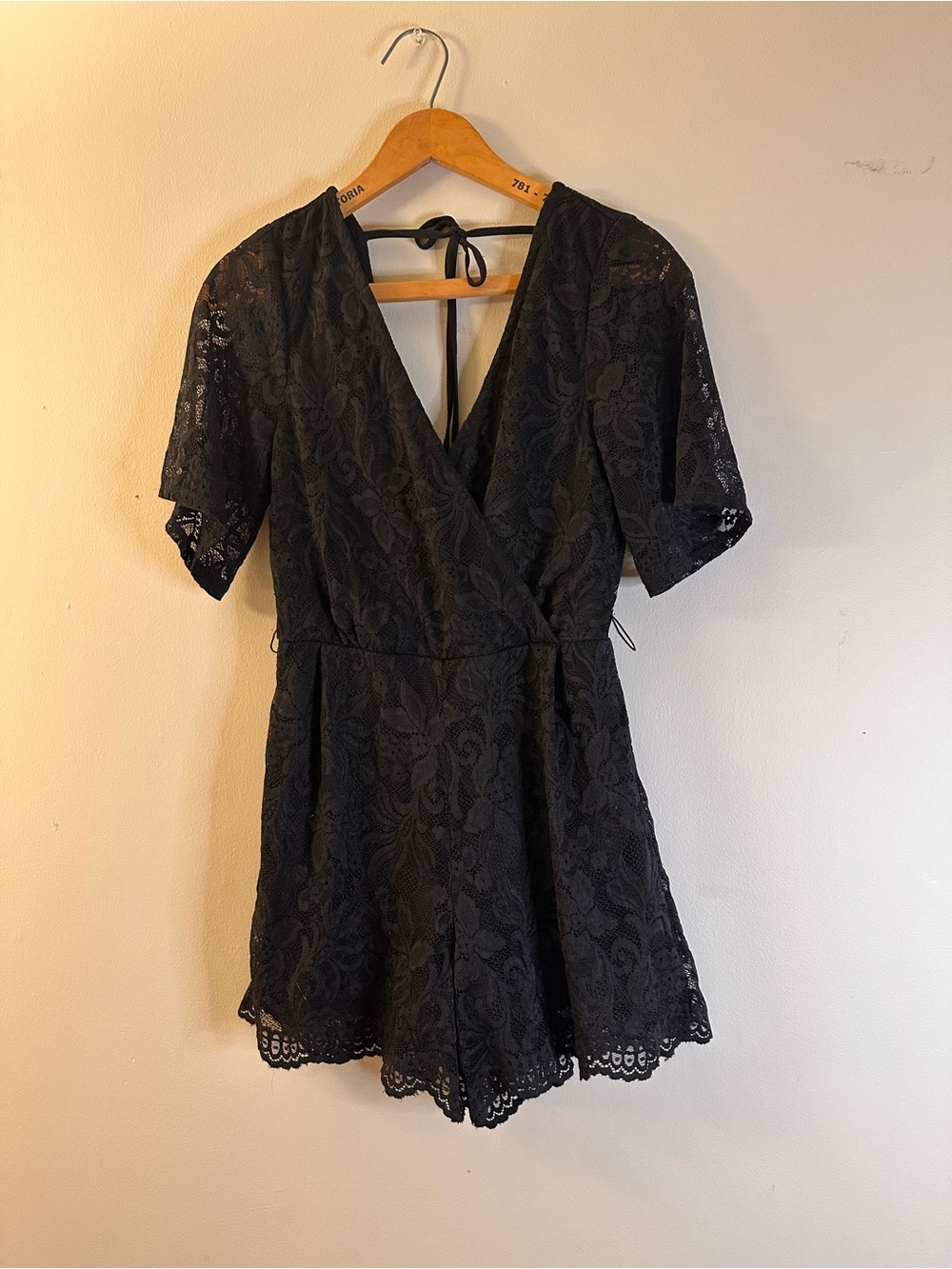 Source Unknown Black Lace Wrap Romper
